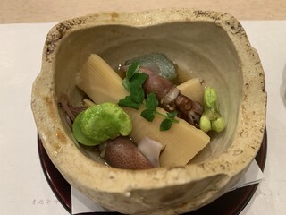 蕎麦割烹  倉田 - 直炊きにした長岡京の筍、ホタルイカ、そら豆