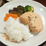 キッチン ブルー グローブ - ご飯を乗せて