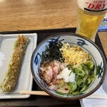 宮武讃岐うどん - ひやたま+磯辺揚げ+昼からすまんなビール