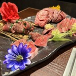 Yakiniku Tabehoudai Karubi To Tan - タン盛り合わせ（縛りタン・ネギ包みタン・一本タン・タンのサイコロステーキ・厚切りタン・ネギ巻きタン）