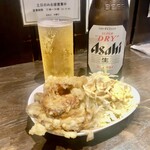 Amaryuu - チャーシュー天ぷら＋瓶ビール 800円