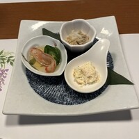 蟹らく - 先付3点(蟹味噌/蟹飛び子和え/蟹土佐酢かけ)