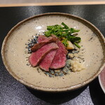 Teppanyaki Usami - 松阪牛ランプ、菜の花、たけのこ、長野産わさび