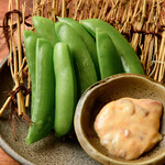 Snap peas with sake-kasu mayonnaise
