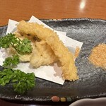 海鮮茶屋 一鮮 - 【2024.4.12(金)】日替りランチ（本日の刺身2種＋野菜と烏賊の天ぷら）990円の天ぷら