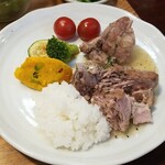 キッチン ブルー グローブ - ご飯を乗せて