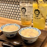 酒場 ひまり堂 - お通しの茶碗蒸しと林檎ティーハイボール、瀬戸田レモンサワー