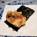 天ぷら浅沼 - 河豚白子磯辺 黒七味