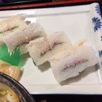 ほうじゅう - ガンバ寿司。ふぐを使った豪華な押し寿司です(・∀・`)
