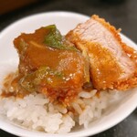 KYOZAN - ヒレカツとカレー出汁をかけてカツカレーに(*´艸`)♡
      緑っぽいのはおネギです