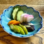 かぶと - お漬物：キュウリ、かぶ（あやめゆき）、なす、アスパラ、にんじん