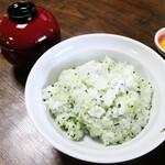 松野屋 - 菜めしはほんのりとした塩加減、炊き加減はやや柔らかめ