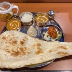 Mini Nepal Restaurant & Bar ALISHA - Ｂランチ 
                      (チキンカレー･キーマエッグカレー(激辛)･ 
                       ナン･ライス･漬物･パパド･チキンティッカミントソース)