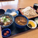 Shinshuusoba Sanshiro - 味噌煮込みつけ蕎麦+揚げもち と ミニ牛すじ丼