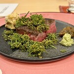 日本料理秀たか - 松阪牛ササミのステーキ 花山椒