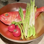 TOSAGE - 食材：千葉県産金目鯛・アスパラ・スナップエンドウ等