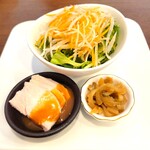 Sousaku Chuuka Murakami - サラダ、鶏むね肉、搾菜。この鶏むね肉が、とても柔らかくて、美味しかった。