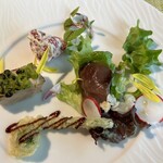 Hana no utage - 鶯豆、こごみのフリット、苺の白酢和え、黄色の花弁、食材も見た目も春満載！