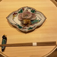 温石 - 鯵（焼津）の砧巻き、大浦牛蒡の唐揚げ