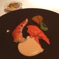 レ セゾン - 【前菜】マンゴー好きなオマール海老！☆9,680円
                このお料理はお皿が3つ出てきます。1つ目は手前の大きいお皿。2つ目が奥の小皿です。（3皿目は別途掲載）
                まず、茹でたての（ほとんど生の）オマール海老をソースとマンゴーを添えて、口いっぱいに頬張っていただきます＼(^o^)／
                そしてオマール海老の手の身を丁寧に集めて、ハーブのクリームソースで和えてた小皿をいただきます。もう既に海老酔い～（≧∇≦）　