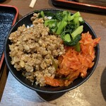 Kandou No Niku To Kome - 肉そぼろ、キムチ、野沢菜丼作ってみました。