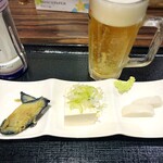 そば三昧 - 生ビール中おつまみ三品付380円