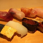Sushiya Ginzou - ・「季節にぎりセット(¥1380)」の寿司アップ。