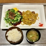 Okonomiyaki Teppanyaki Oosaka Messekuma - ねぎおこ・焼そばセット ¥1,200 ＋ ごはん・味噌汁 ¥140