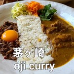 oji curry - マトンのキーマとチキンカレーの合盛り+生卵トッピング