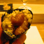 鮨処 凜 - おまかせ　１１０００円（税込）　握り-１２　北方四島産エボバウンの漬けの巻き物【２０２４年４月】