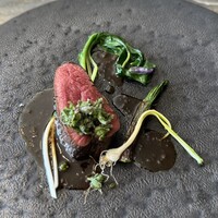 レヴォ - ⑮日本鹿の熟成肉 鹿＆熊＆イノシシのソース カタクリの葉 のびる 行者ニンニク 花山椒 ゴボウのピュレ