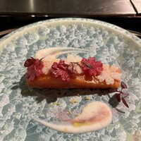 銀座うかい亭 - 富士マス　新玉ねぎのソース　紅芯大根