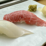 築地寿司清 - トロと紋甲イカ❗️