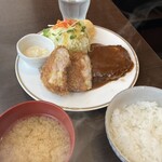 洋食SAEKI - エビカツ＆ハンバーグ ¥1,200 ご飯小(小中大から選択)