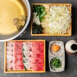 Shibi-shabu (specially selected natural southern bluefin tuna, medium fatty tuna, vegetables, fried tofu, condiments) for one person