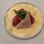 Restaurant fi-ne - 鮪のマリネ クリームチーズのブリュレ風