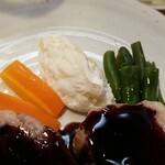 キッチン ブルー グローブ - 備え付け野菜、ポテサラのアップ