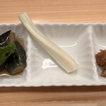 あじふらい てしお - 茄子の揚げ浸しとエシャロット