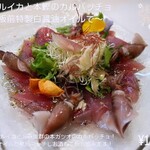 Firefly squid and bonito carpaccio with chef's special white soy sauce oil - 1,280 yen (1,408 yen including tax)