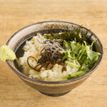 Ochazuke（boiled rice with tea）(plum, salmon, kelp)