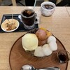 寒天工房 讃岐屋 - さくら餡クリーム白玉あんみつとサービスのアイスコーヒーとわらび餅