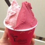 フォレッティ・ジェルッタ - 東京から舞浜へ。妹と合流してジェラート♬シーズンメニューのヨーグルトストロベリーとカシスのジェラートは甘酸っぱくて美味しかった(●^口^●)