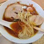 中華そば 深緑 - 麺、もろみポークバラチャーシュー 、知床鶏ももチャーシューアップ