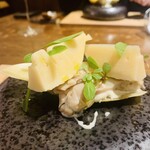 HAGI - ⑨【筍、蛤】
       ★ 筍の薪火焼き、蛤、蛤出汁のクリームソース