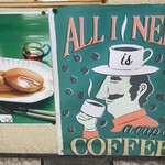絵夢 - お店の前のポスター、ホットケーキは昭和40年代の様相かな？