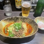 Chuukasoba Kunimatsu - 汁なし担々麺3辛＋温玉＋ハートランド♡
