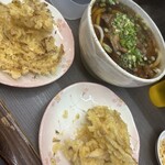 手打ちうどん 山ちゃん - 肉うどん 中 玉ねぎ天 ごぼう天