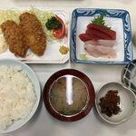 かご平 - '24/04/11 さしみ二点とアジフライ定食（税込1,600円）