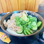 手打ちセルフうどん 海侍 - 肉わさび漬けぶっかけ(冷)小 600円
            ※ネギとレモンは無料トッピング