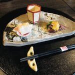 日本料理 馳惣 - 胡麻豆腐揚げ　甘酒　蛍烏賊の辛子味噌　